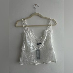 White sequin & lace cami NWT